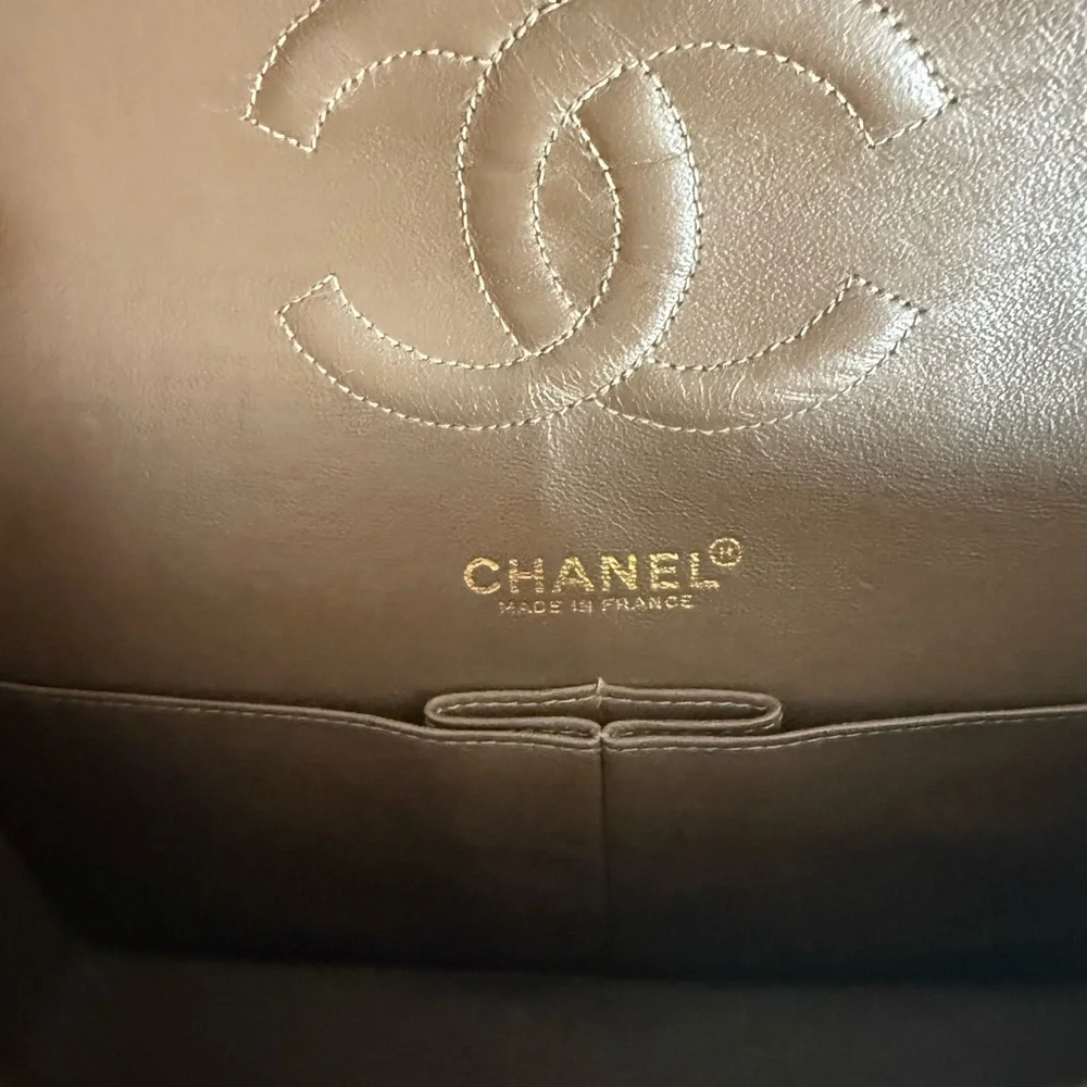 Chanel classic Medium double flap 24K gold hardware in Brown card COA duster